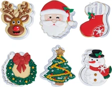 Christmas Cookie Cutters Set of 6 with Stamper Stencil 3D Cake Decorating Pastry