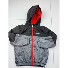 Nike Kids Black Gray Hooded Puffer Jacket with Red Lining