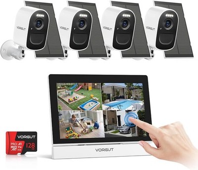 (JGP)Solar 4 Cameras Wireless Outdoor System with 7'' Touchscreen Monitor