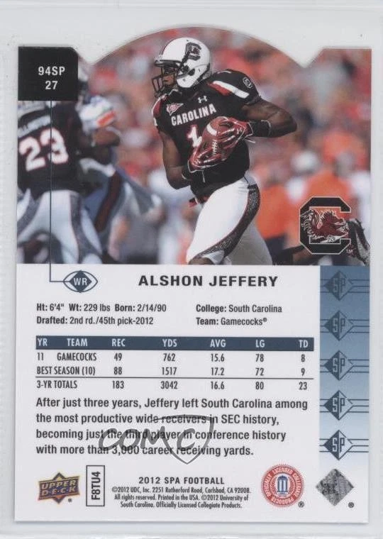 2012 SP Authentic 1994 SP Die-Cut Alshon Jeffery #94SP27 Rookie RC - Image 2 of 2