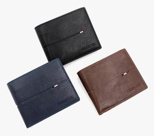 Mens Black Genuine Leather Trifold Wallet ID Window Credit Card Case Holder