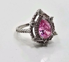 Beautiful Modern Sterling Silver 925 Pink Clear CZ Ladies Cocktail Ring Size 8
