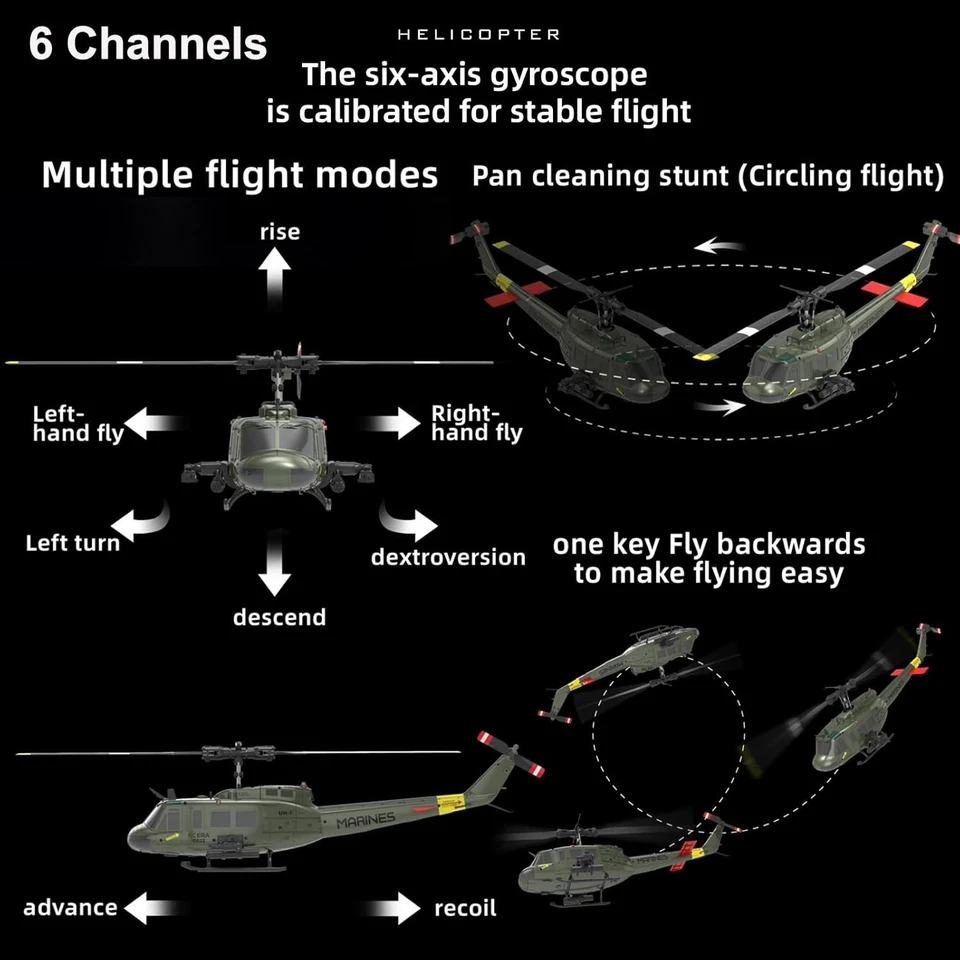 315MM UH-1 Remote Control Helicopter Aircraft for Adults Expert 6CH C032 RC Heli - Image 2 of 4