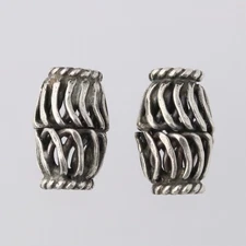 2 Silver Bead Charms - Barrel Wave 925 Sterling Silver Jewelry Making Crafting