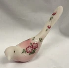 Fenton Rosaline Pink Satin Glass Bird Hand Painted Florals Signed Shelley Fenton