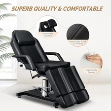 Salon Chair Leather Massage Bed with Hydraulic Height & Split Leg Design Black