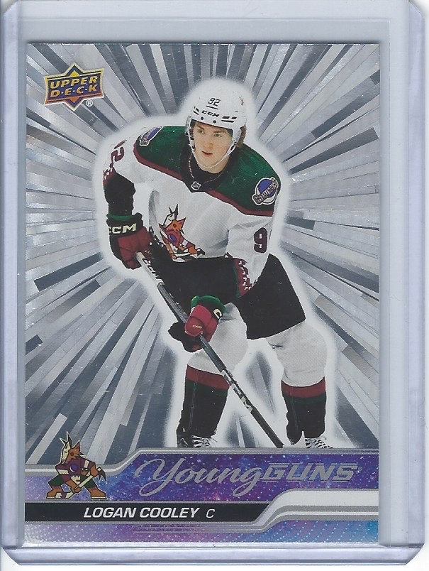 2023-24 UPPER DECK #701 LOGAN COOLEY OUTBURST SILVER YOUNG GUNS SP RC ROOKIE