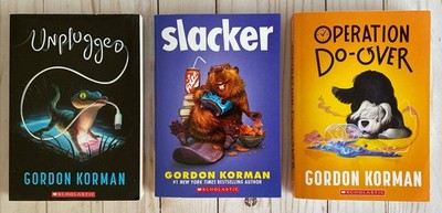 Gordon Korman 3 Book Set Operation Do Over + Unplugged + Slacker Summer Reading