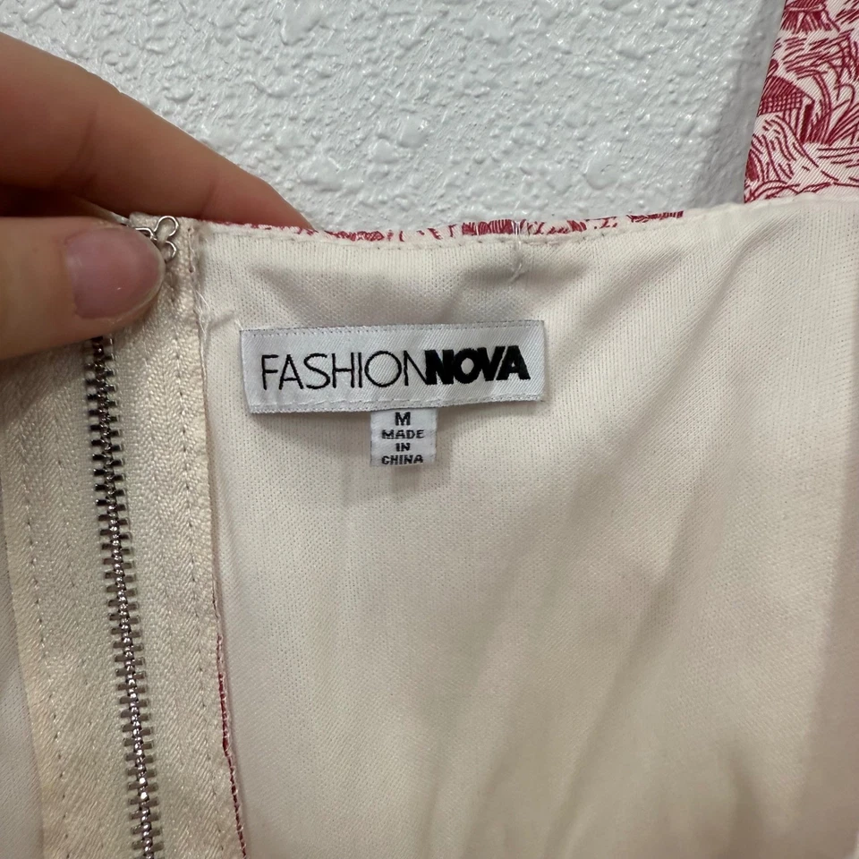 Moda Nova Corsé Top Rojo Blanco Estampado Toile Cuello Cuadrado Corbata Hombros Talla M Foto 3 de 4