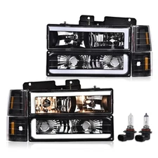 Fit For 94-00 Chevy GMC C/K Suburban LED DRL Headlights Bumper + Corner Lamps