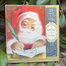 Vintage Sealed Box Of Carrington Christmas Cards Santa Set of 25 Rare 1950 1960