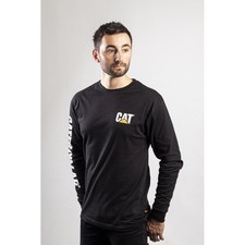 Image of Caterpillar Trademark Banner Long Sleeve T Shirt Black  Tagless back neck for c