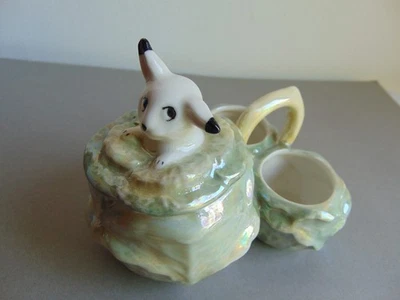 Ancien moutardier saleron porcelaine chien sortant d 'un chou-Granville - Photo 1/4