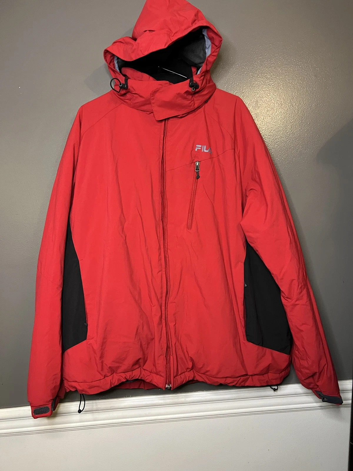 Fila Ski Jacket Mens 2XL Red Black Thermore Insulated Hooded Winter Coat XXL