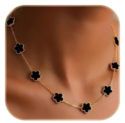 Billet-doux 18k Gold Plated 10 CloversFlower Necklace for Women, 18'', Black