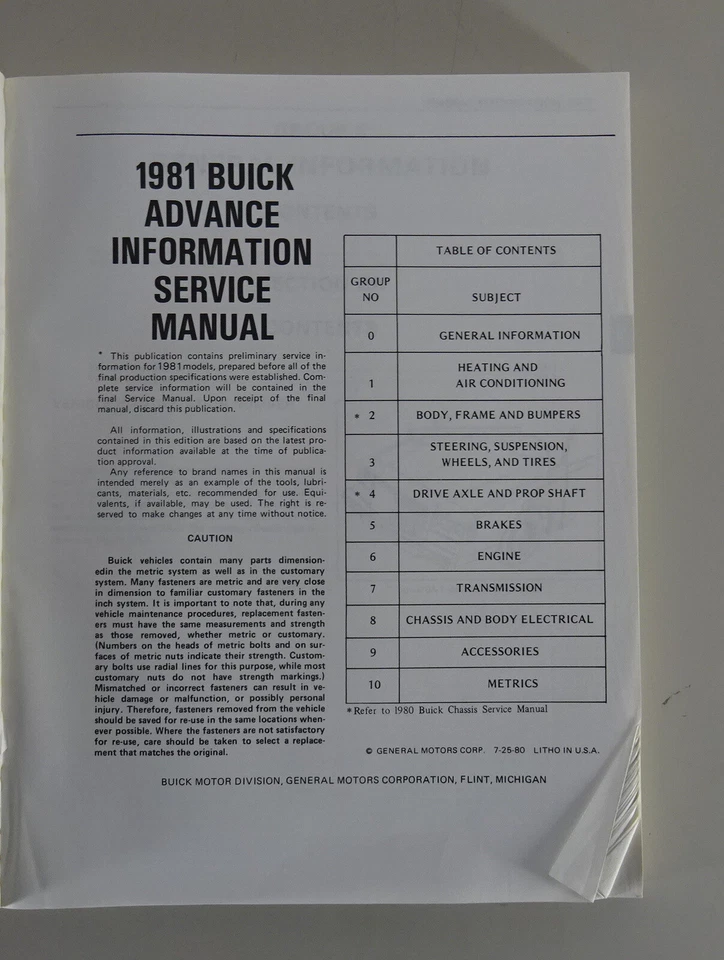 Officina Manuale Chassis Buick Le Sabre / Electra / Riviera Ecc. Da 1981 - Immagine 2 di 4