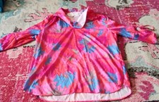 Vintage womens 42 semi sheer NWT blouse bright pink orange blue daisy flower top