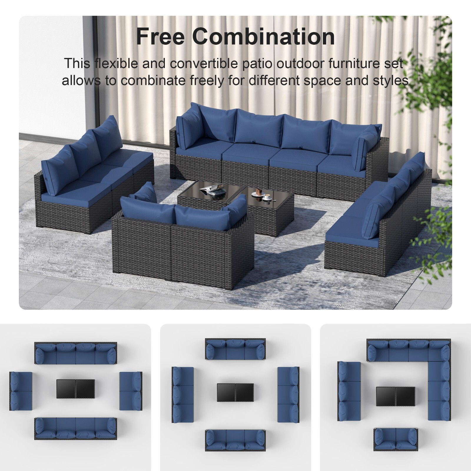 14-Piece Outdoor Patio Furniture Set-All-Weather PE Rattan Sectional Wicker