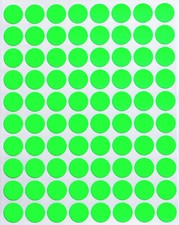 Neon Green Color Labels in Various Sizes 8MM-38MM " - 1 " 15 Sheets