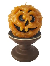 Creepy Halloween Pumpkin Jack-o'lantern Candle with Ceramic Stand