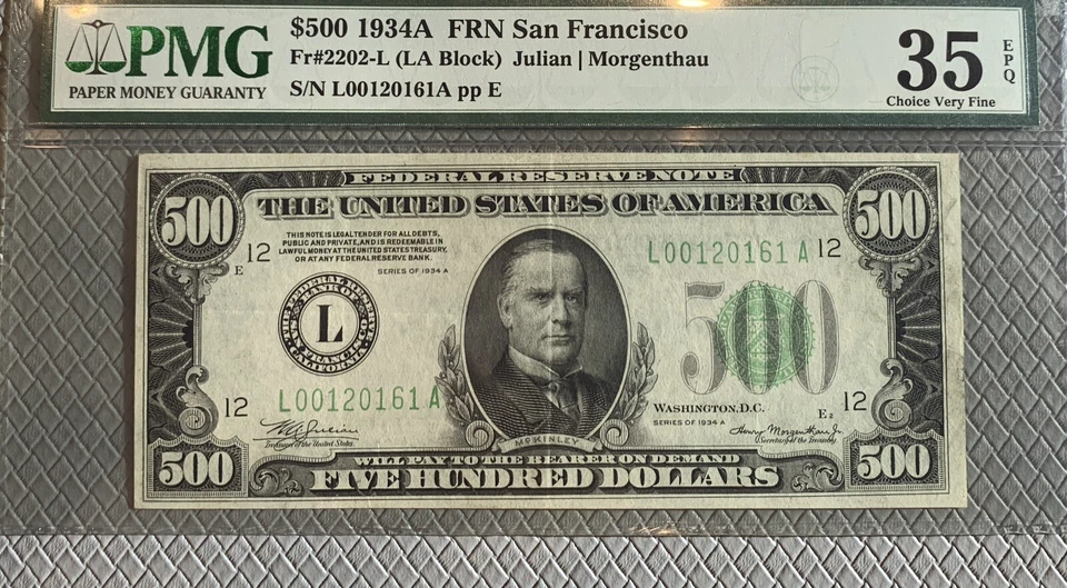 1934 A SAN FRANCISCO $500 BANKNOTE LA BLOCK PMG 35 EQP - Image 2 of 4