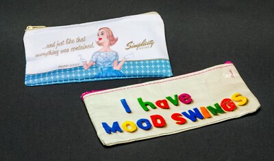 SCHOOL-TRAVEL-OFFICE-MAKEUP  POUCHS BLUE Q ''MOOD SWINGS'' +'' SIMPLICITY'' SET 2 