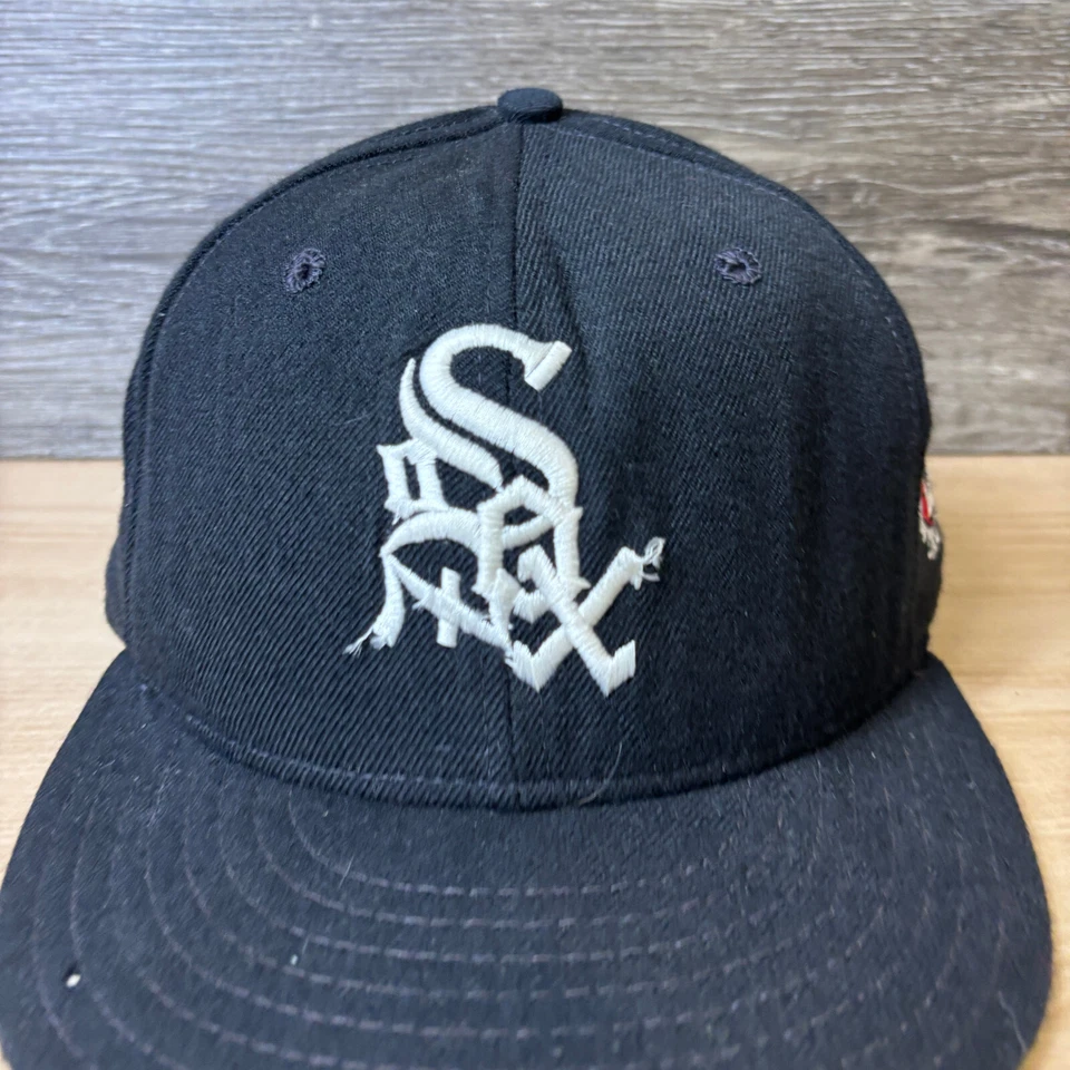 Vintage Chicago White Sox Hat 7 1/4 Black Wool Wide World Of Sports New Era * - Image 2 of 4