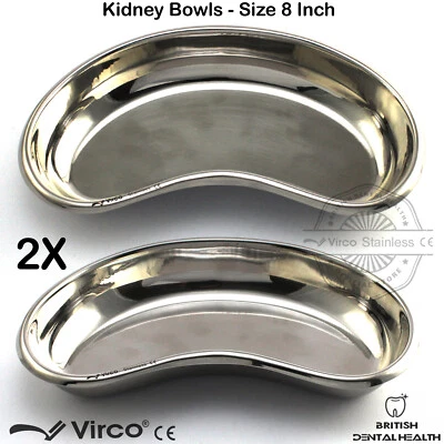 VIRCO 2X Kidney Trays Bowls 8" Stainless Steel Dental Surgical Veterinary Lab Tools