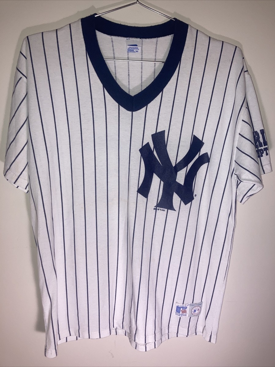 VTG 90s Russell Athletic Yankees Jersey T Shirt Pinstripe VTG 90s Russell Athletic Yankees Jersey T Shirt Pinstripe