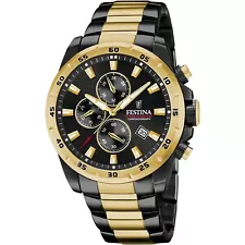 Festina F205631 Mens Two-Tone Stainless Black Chronograph Dial Quartz Wristwatch