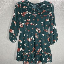 Madewell Womens Floral Dress Size 2 Button Front Mid Length Green Sheer/Lining