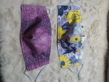 Purple 2 pack Cotton face masks with nose wire Large