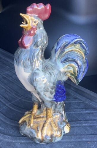 Vintage Mid Century Italian Majolica Ceramic Rooster Chicken - Picture 1 of 6