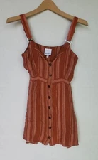 SKYLAR + MADISON WOMEN'S OVERALL STYLE TANK DRESS BROWN STRIPE SMALL S 