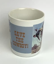 Vtg 1982 Leanin' Tree Coffe Mug Save The Cowboy Chapman Bucking Bronco