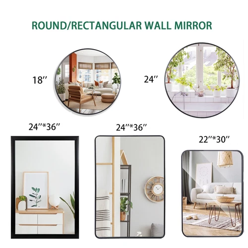 Bathroom Wall Mirror Vanity Makeup Mirror for Living Room Round/Rectangular - Picture 1 of 43