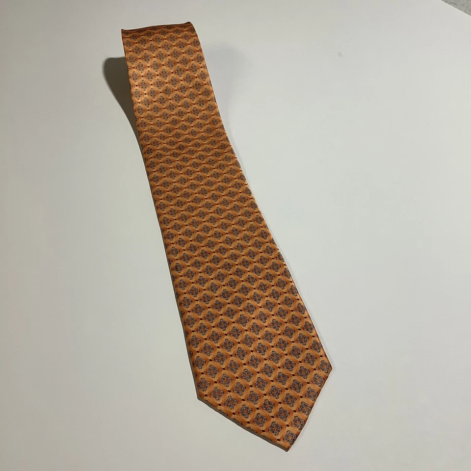 Corbata Romario Manzini Microfibra Poliéster Naranja Geométrica Ancha Foto 2 de 4
