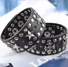 Men Punk Wide Leather Studded Cuff Bracelet Biker Wrist Gauntlets Belt Arm Bands