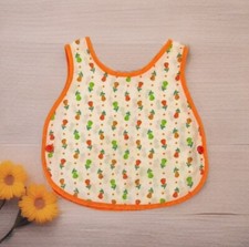 Vintage PIXIE PLAYMATES Baby Bib 3T Pear Pattern Orange Multi Side Buttons