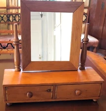 Vintage Wooden Tabletop Dressing Shaving Mirror With Two Drawers & Swivel Mirror