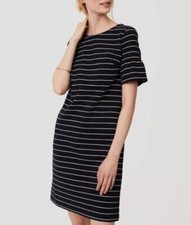 Ann Taylor Loft Navy White Striped Bell Sleeve Shift Dress Sz S