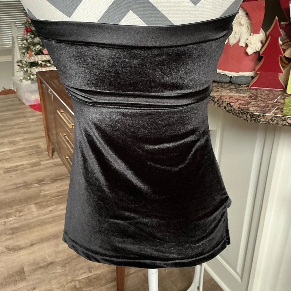 Top tubo de terciopelo sin tirantes vintage Y2K para mujer grande de terciopelo negro elástico Foto 4 de 4