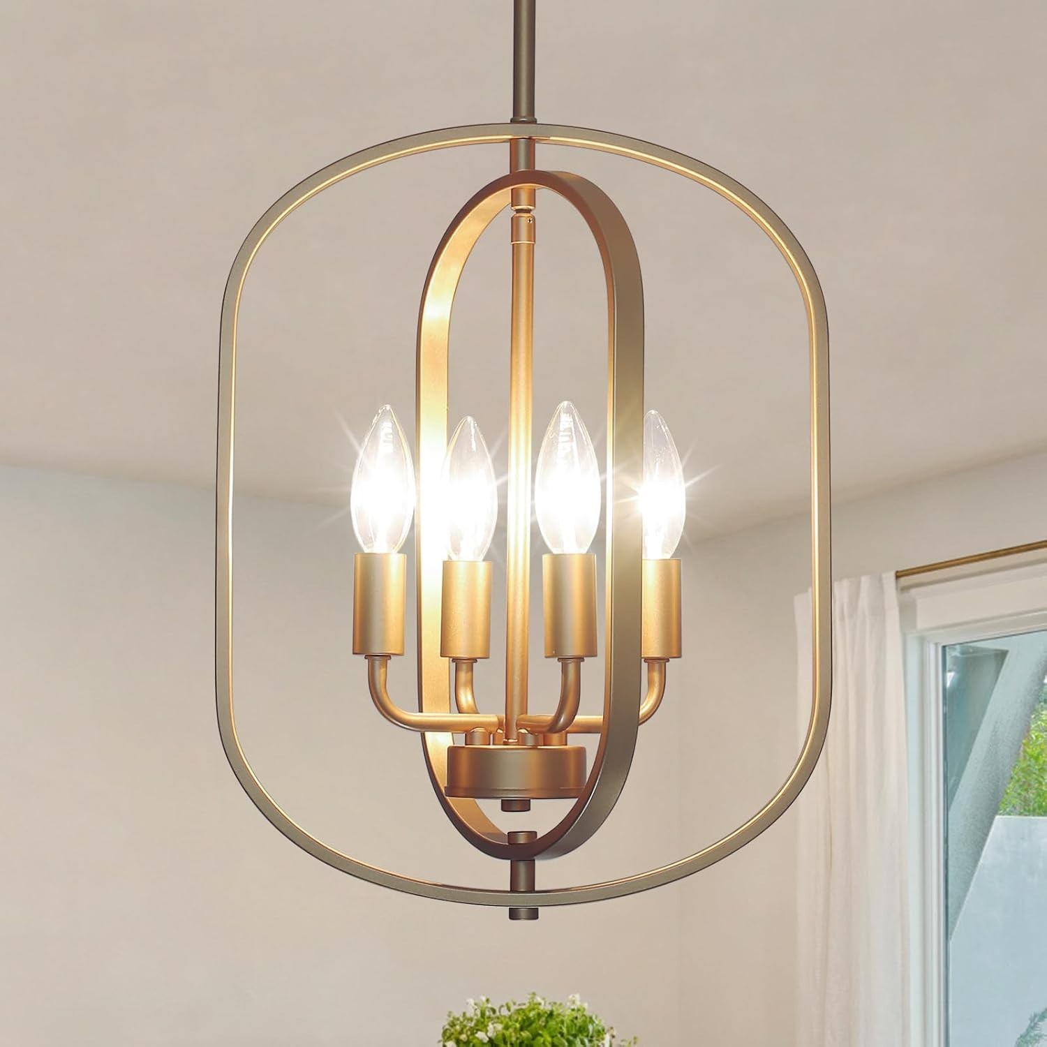 Gold Chandelier for Dining Room Light Fixture, 4 Light Entryway Light Fixture, A
