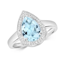 9ct White Gold Aquamarine and Diamond Cluster Ring,  Sizes J to Q (210)