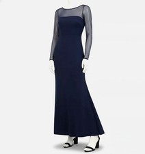 Eliza J Women's Blue Rosette Lined Illusion-Sleeve Evening Gown Dress Size 2