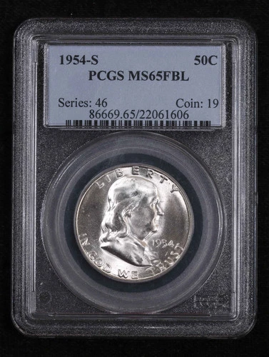 1954 S Half Dollars Franklin PCGS MS-65 FBL