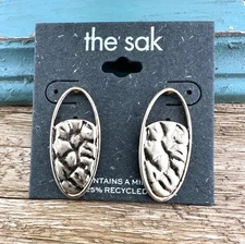 THE SAK Gold Textured Oval Stud Drop Earrings NWT Contains Recycled Materials