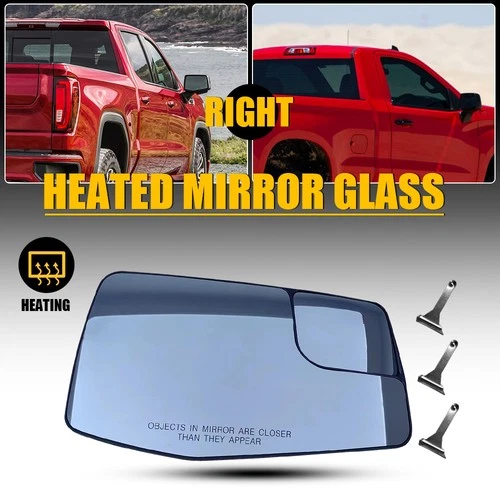 Passenger RH Mirror Glass Heated For 19-23 Chevrolet Silverado 1500 GMC Sierra