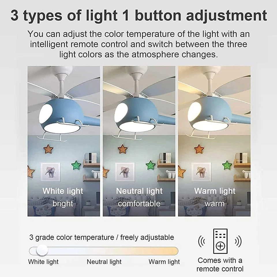 42 Inch Children'S Bedroom Helicopter Model Ceiling Fan with Lights,Remote Contr - Image 2 of 4
