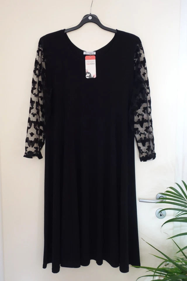 MAGNA edles Kleid 52 54 NEU schwarz Chiffon Ärmel  A- Form Stretch LAGENLOOK - Bild 4 von 4